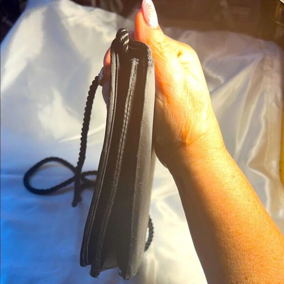 Vintage Whiting and Davis Black Satin  Weave Pattern in a Clutch Style Purse - Picture 4 of 12